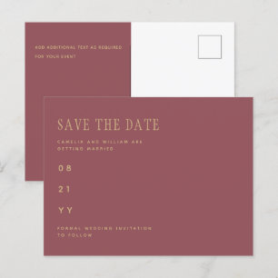 Trendy Dusty Rose Pink Gold Wedding SAVE THE DATE Postcard