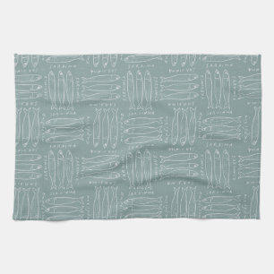 Trendy dusty sage blue Sardines Amalfi Beach house Kitchen Towel