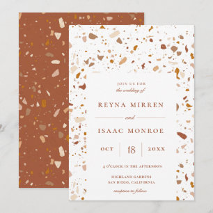 Trendy Earthy Terrazzo Artisan Frame Wedding Invitation