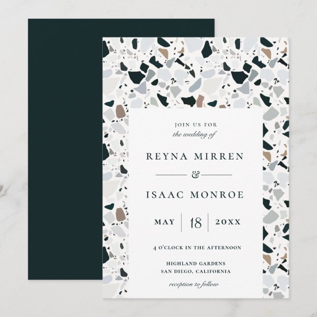 Trendy Earthy Terrazzo Artisan Frame Wedding Invitation (Front/Back)