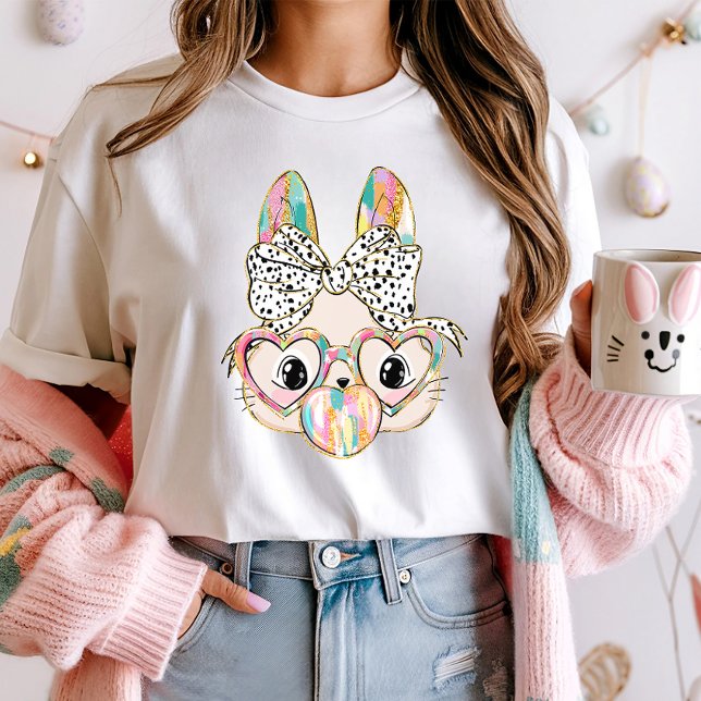 Trendy Easter Bunny with  Bubble Gum & Bow T-Shirt (Creator Uploaded)