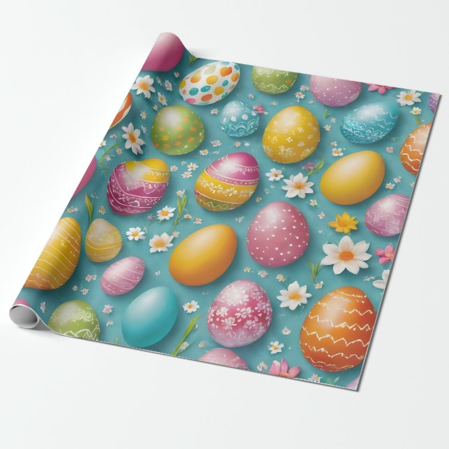 Trendy Eggs Easter Collection Wrapping Paper (Unrolled)
