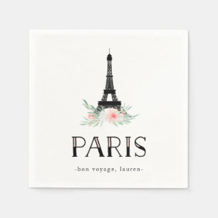 Trendy Eiffel Tower and Blush Pink Flowers   Paris Napkin