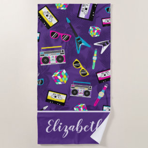 Trendy Eighties Purple Beach Towel