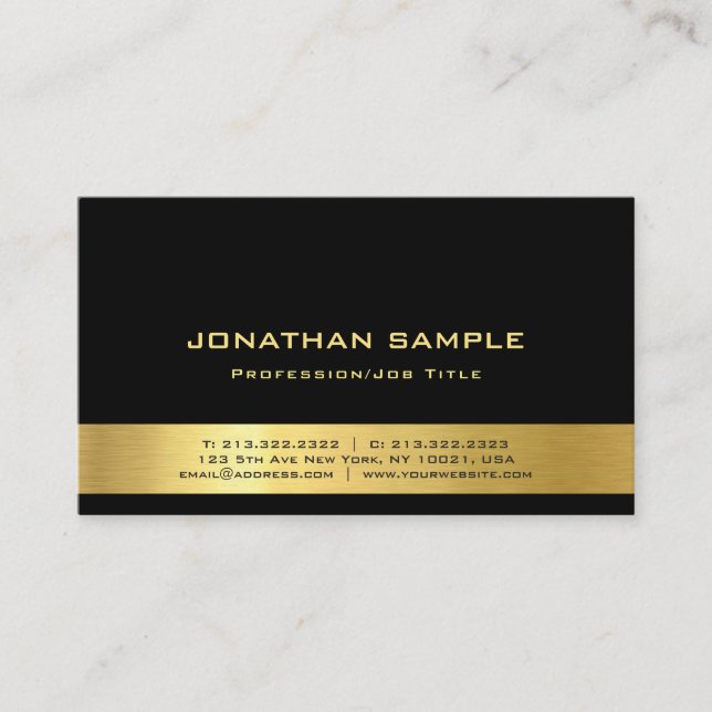 Trendy Elegant Black And Gold Modern Plain Luxury Business Card (Front)
