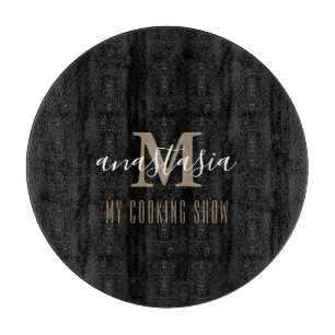 Trendy Elegant Black Monogram Round Cutting Board