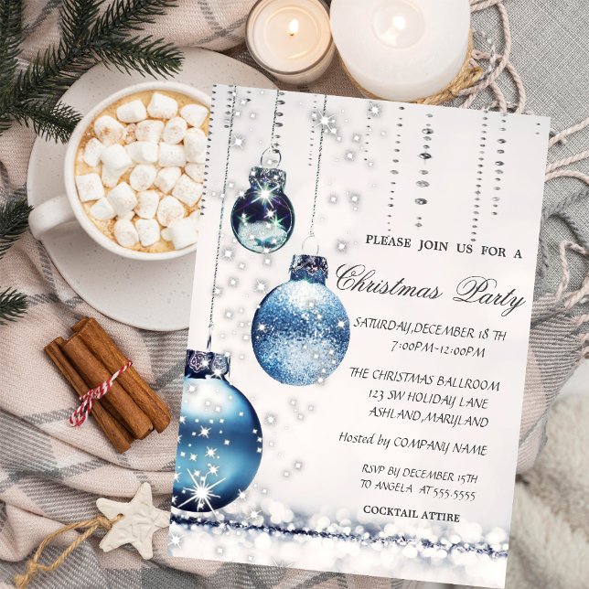 Trendy Elegant Blue Christmas Balls Party Invitation (Creator Uploaded)