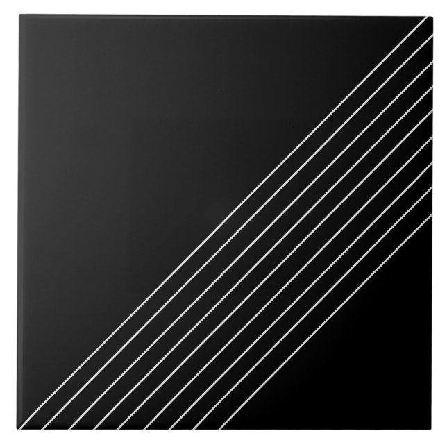 Trendy Elegant Diagonal Lines On Black Tile (Front)