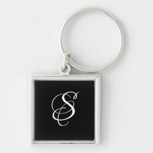 Trendy Elegant DIY Script Monogram/Black Keychain