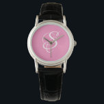 Trendy Elegant DIY White Script Monogram/Pink Watch<br><div class="desc">Personalize this trendy,  cool Watch with Your Monogram in white Script Lettering on a Pink background. A unique,  fresh,  feminine and girly accessory.</div>