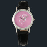 Trendy Elegant DIY White Script Monogram/Pink Watch<br><div class="desc">Personalize this trendy,  cool Watch with Your Monogram in white Script Lettering on a Pink background. A unique,  fresh,  feminine and girly accessory.</div>
