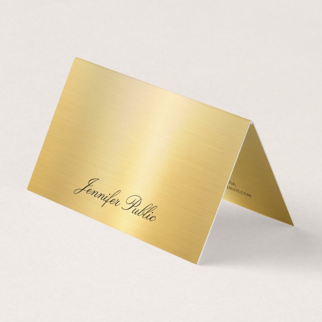 Trendy Elegant Faux Gold Handwritten Name Modern Business Card (Front)