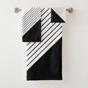Trendy Elegant Geometric Chic Black and White Bath Towel Set