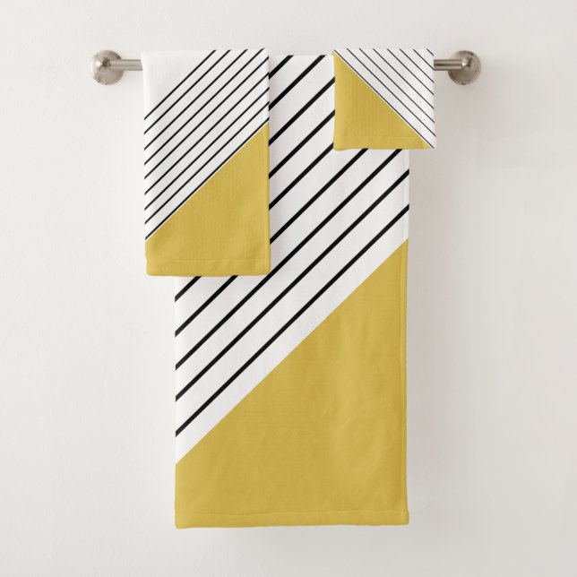 Trendy Elegant Geometric Chic Mustard Yellow Bath Towel Set (Insitu)