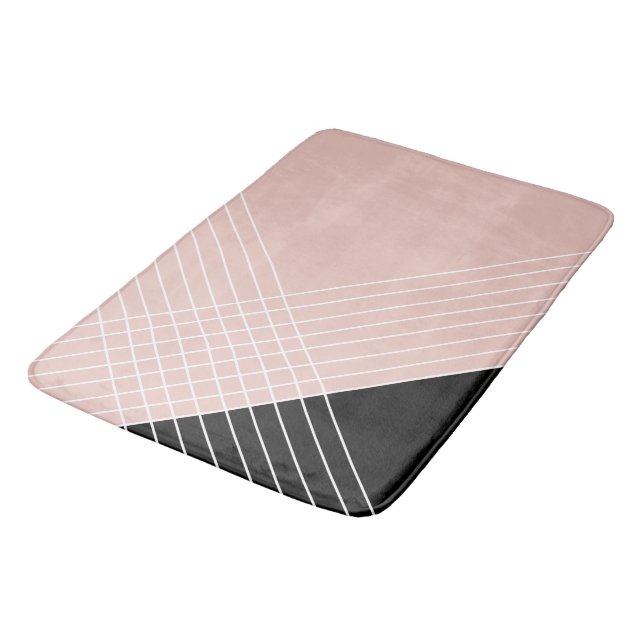 Trendy Elegant Geometric Chic On Blush And Black Bath Mat (Angled)