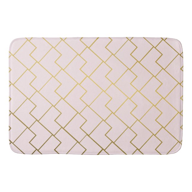 Trendy Elegant Geometric Golden Blush Bath Mat (Front)