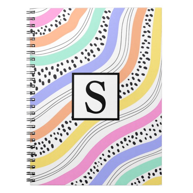 Trendy Elegant Geometric Retro Waves Rainbow  Notebook (Front)