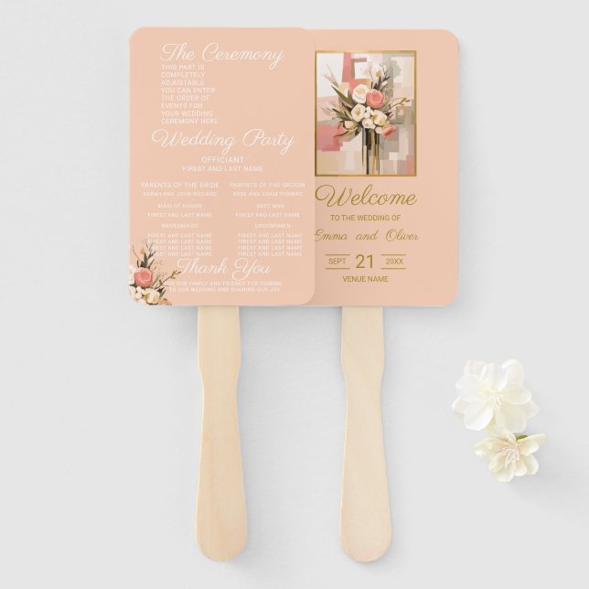 Trendy Elegant Geometric Wedding Program Hand Fan (Front and Back)