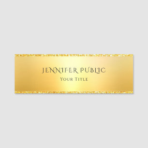 Trendy Elegant Glamourous Gold Glitter Template Name Tag