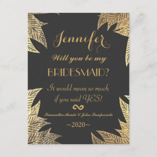 Trendy Elegant Gold Faux Drawn Leaf Pattern Invitation