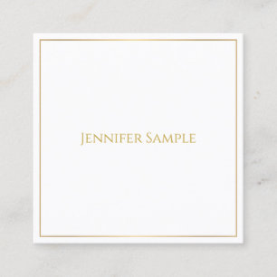 Trendy Elegant Gold Text White Template Modern Square Business Card