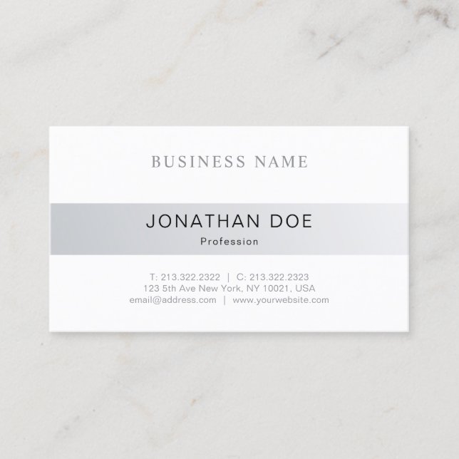 Trendy Elegant Minimalist Design Silver Look Plain Business Card (Front)