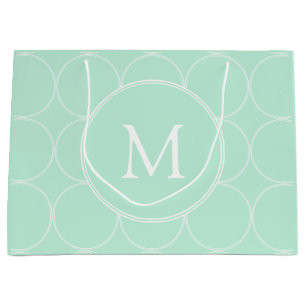 Trendy Elegant Mint Green Colour Monogram Modern Large Gift Bag