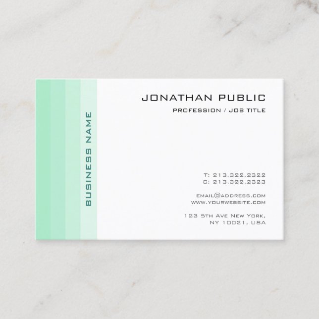 Trendy Elegant Mint Green White Modern Simple Business Card (Front)