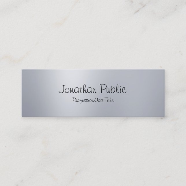Trendy Elegant Modern Freehand Script Silver Plain Mini Business Card (Front)