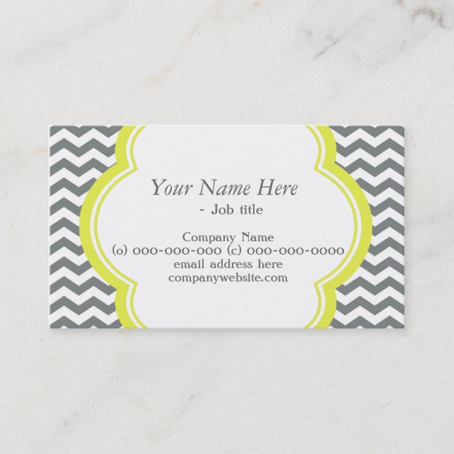Trendy, elegant, modern grey and white chevron business card (Front)