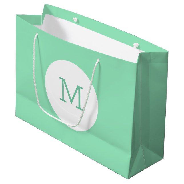 Trendy Elegant Modern Mint Green Colour Monogram Large Gift Bag (Front Angled)