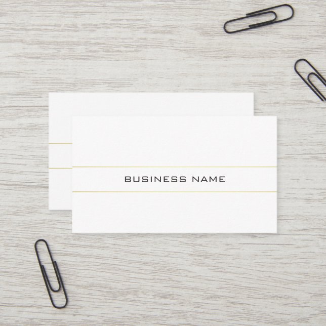 Trendy Elegant Modern Plain Gold White Minimalist Business Card (Front/Back In Situ)
