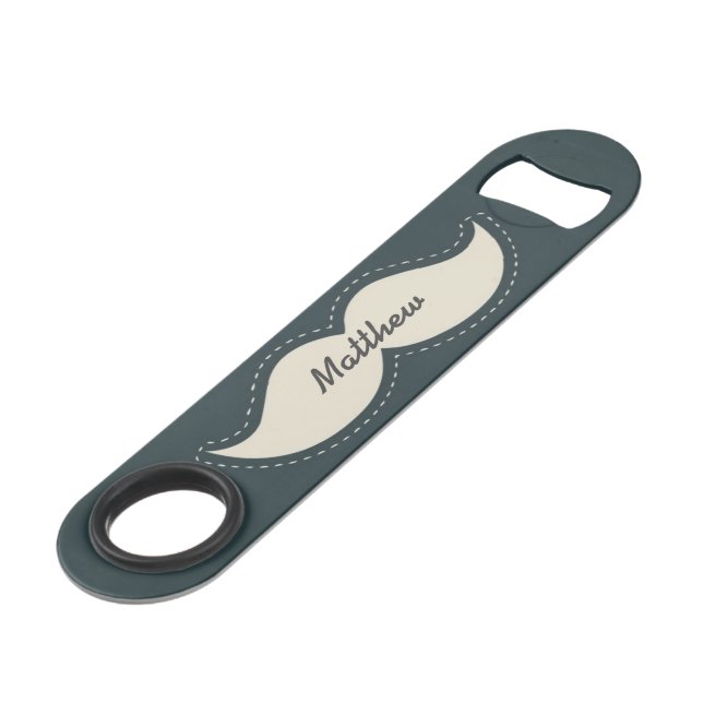Trendy Elegant Moustache Personalised Bar Key (Front Angled)
