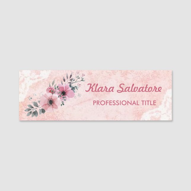 Trendy Elegant Pink Flowers Name Tag (Front)