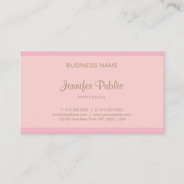 Trendy Elegant Pink Gold Script Modern Template Business Card (Front)