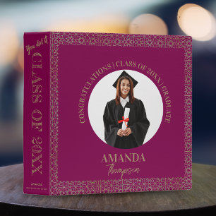 Trendy Elegant Red Class Of 2025 Photo Graduation Binder