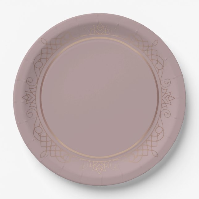 Trendy Elegant Rose Gold Custom Blank Template Paper Plate (Front)