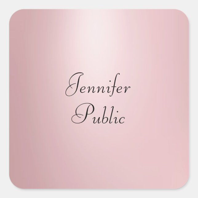Trendy Elegant Rose Gold Handwriting Script Modern Square Sticker (Front)