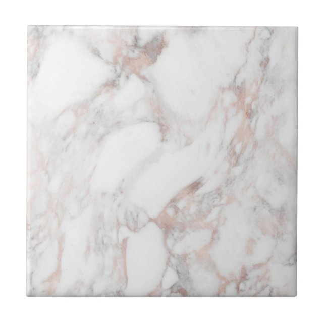 Trendy Elegant Rose Gold White Marble Template Tile (Front)