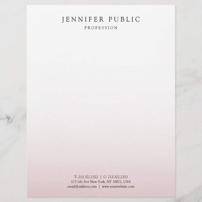 Trendy Elegant Rose Gold White Modern Template Letterhead (Front)