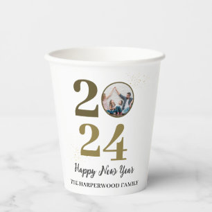 Trendy Elegant Script Happy New Year One Photo Paper Cups