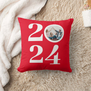 Trendy Elegant Script Happy New Year One Photo Throw Pillow