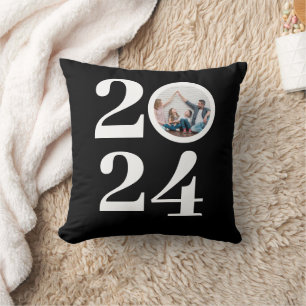 Trendy Elegant Script Happy New Year One Photo Throw Pillow