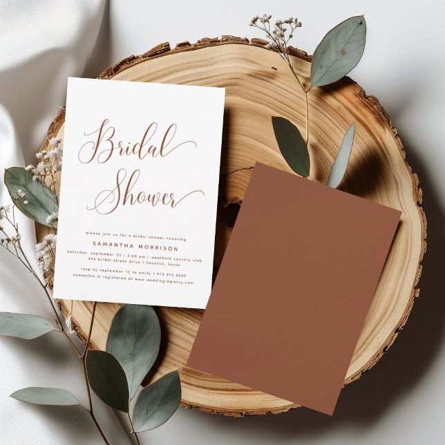 Trendy Elegant Script Terracotta Bridal Shower Invitation (Creator Uploaded)