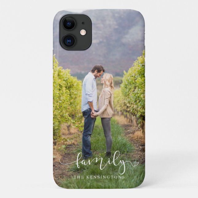 Trendy Elegant Script Typography Family Photo Case-Mate iPhone Case (Back)