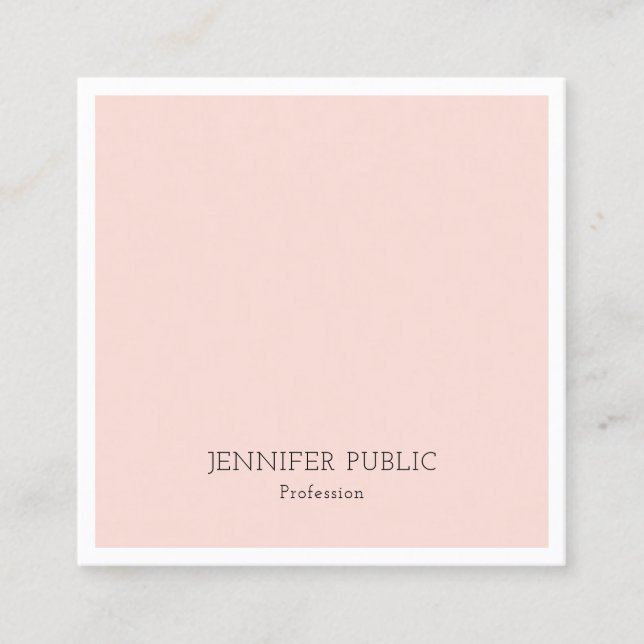 Trendy Elegant Simple Design Blush Pink Luxury Square Business Card (Front)