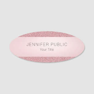 Trendy Elegant Template Rose Gold Glitter Oval Name Tag