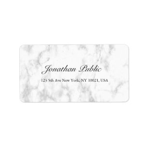 Trendy Elegant White Marble Script Luxury Address Label
