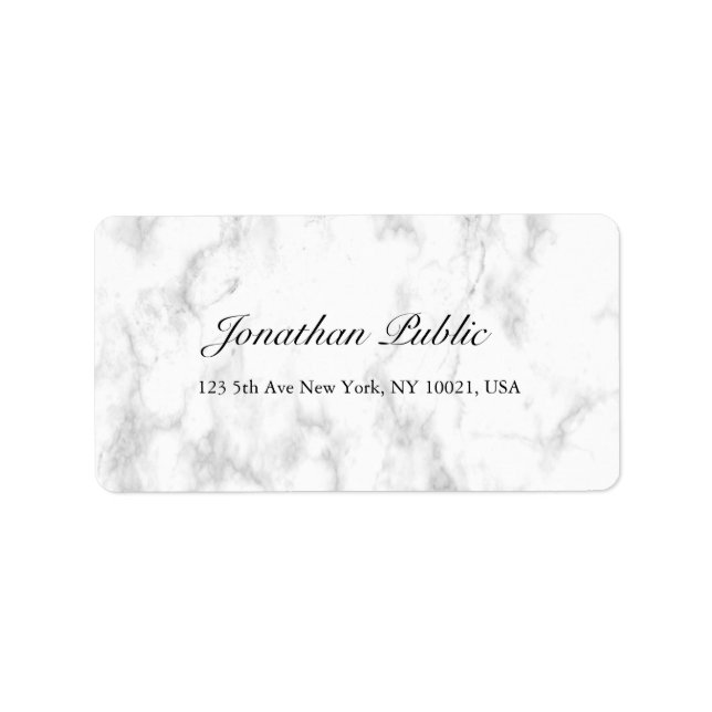 Trendy Elegant White Marble Script Luxury Address Label (Front)