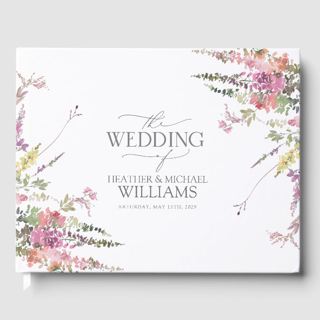 Trendy Elegant Wildflower Floral Wedding Guest Book (Front)